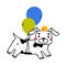 Cute Dog Animal Flying with Balloon Floating in the Air Vector Illustration