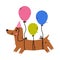 Cute Dog Animal Flying with Balloon Floating in the Air Vector Illustration