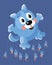 Cute dog balloon and uniformed people on parade. Holiday, carnival. Funny isolated characters in cartoon style on blue