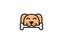 Cute dog bites on bone for logo design illustration, smile face icon, head pet symbol