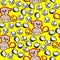 Cute dog boxing mitt with gold gloves and chrome fighting hand drawn seamless pattern cartoon yellow background , can be used for
