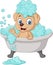 Cute dog cartoon having a bath