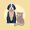 Cute Dog and Cat Cartoon Flat Vector Icon