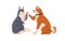 Cute dog and cat giving high five. Smart trained pets, greeting with paws, hi gesture. Canine and feline friends, happy