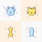 Cute dog and cat, pet food, bone, fish line icons