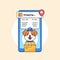 Cute dog courier mascot character for shipment package delivery service with mobile location tracking app vector illustration
