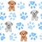 Cute dog and doodle paw prints pink paws pattern