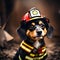 Cute dog dressed as a fireman - ai generated image