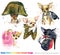Cute dog with fashion accessories set. domestic animal watercolor illustration.
