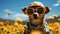 cute dog in a funny outfit and sunglasses. AI Generated