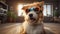Cute dog with glasses home looking beautiful domestic rest adorable humor