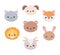 Cute dog goat bear rabbit lion fox and cat heads cartoon animals