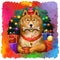 Cute dog in holiday hat and bone in mouth. Year of Dog by Chinese Horoscope. Merry Christmas, Happy New Year greeting card design