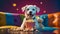 cute dog at home with popcorn look adorable pretty resting leisure lifestyle