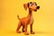 Cute dog isolated on yellow background. Funny cartoon character. Play dough. Clay plasticine style