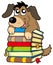 Cute dog on pile of books