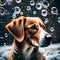 Cute dog playing with bubbles - ai generated image