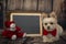 Cute Dog with Red bowtie with chalkboard