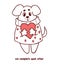 Cute dog in romantic sweater with big heart. Cool valentine card with inscription We complete each other. Vector