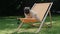 Cute dog sitting in a orange deck chair