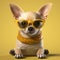 cute dog student portrait pet chihuahua glasses background animal puppy yellow. Generative AI.