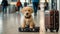 Cute dog, suitcase at the airport beautiful travel traveling passenger waiting