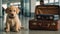 Cute dog, suitcase at the airport beautiful travel traveling passenger waiting funny