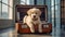 Cute dog with a suitcase look the apartment baggage playful ready purebred adorable