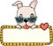 Cute dog with sunglasses and love blank sign