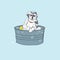 Cute dog take a bath on pail vector