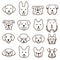 Cute dogs faces line art set