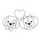 cute dogs heads couple lovers with hearts characters