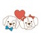 cute dogs heads couple lovers with hearts characters