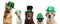 Cute dogs with leprechaun hats on white background, banner design. St. Patrick`s Day