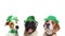 Cute dogs with leprechaun hats on white background. St. Patrick`s Day