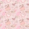 Cute dogs love sweets. Pink girly seamless pattern.