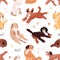 Cute dogs pattern. Seamless background with canine animals print. Repeating texture with labradoodle and goldendoodle