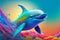 Cute Dolphin in Sea Colorful Background