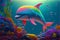 Cute Dolphin in Undersea Colorful Background