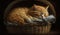A cute domestic feline kitten napping outdoors ,generative AI