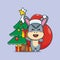 Cute donkey carrying christmas gift. Cute christmas cartoon character illustration.