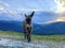 Cute donkey closeup on the mountain at sunset