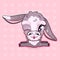 Cute donkey kawaii cartoon vector character. Adorable and funny, happy animal winking isolated sticker, patch, girlish