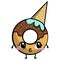 Cute donut with chocolate and ice cream. Funny cartoon character. Vector.