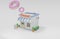 cute donut front isometric shop and store ,low poly building flower pot and board landscape geometric scene on white background