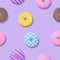 Cute donut seamless patterns on purple background