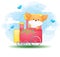 Cute doodle baby fox drive a train cartoon character Premium Vector