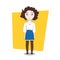 Cute Doodle Cartoon Curly Girl In Hipster Clothes