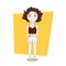 Cute Doodle Cartoon Curly Girl In Hipster Clothes