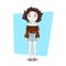 Cute Doodle Cartoon Curly Girl Wear Modern Hipster Clothes